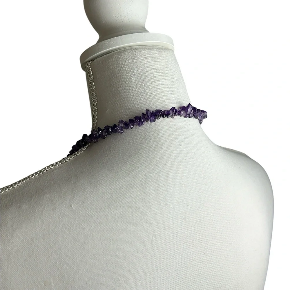 Hand Beaded Long Purple Chip Stone Style Necklace